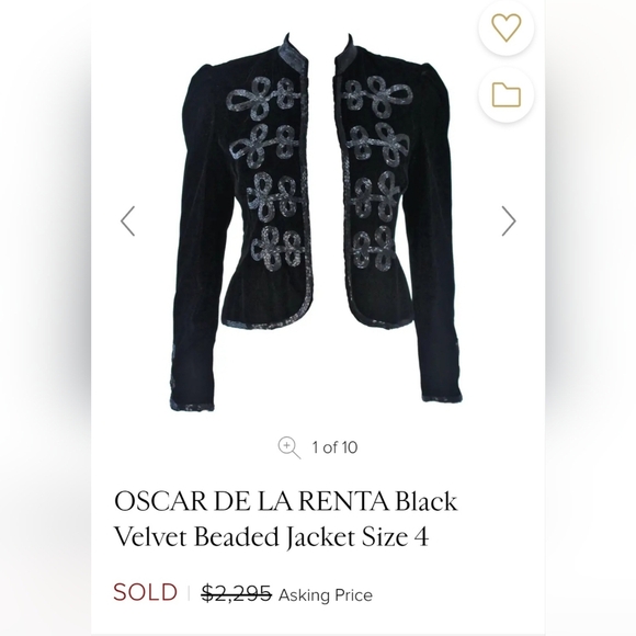 Oscar de la Renta Lillie Rubin Vintage Black Velvet Silver Beaded Jacket Medium - Picture 16 of 16